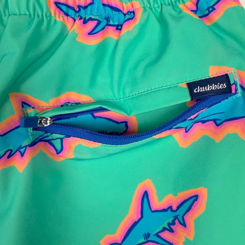 NWOT Chubbies Classic Swim Trunk 7" The Apex Swimmers Teal Sharks Size Large L - Picture 12 of 13